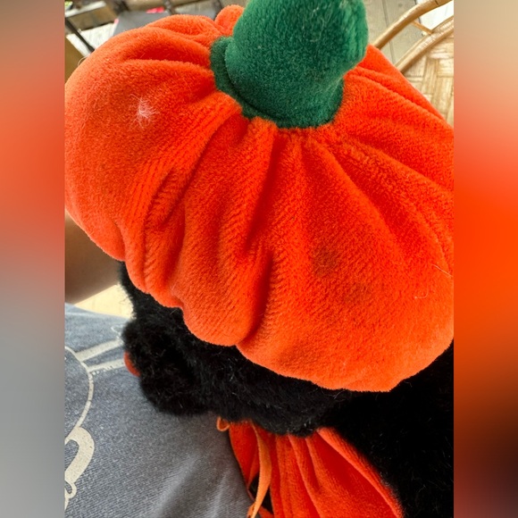 Halloween Black Kitty Cat Plush Jack O Lantern Green Eyes Stuffed Animal 15” - Picture 5 of 5
